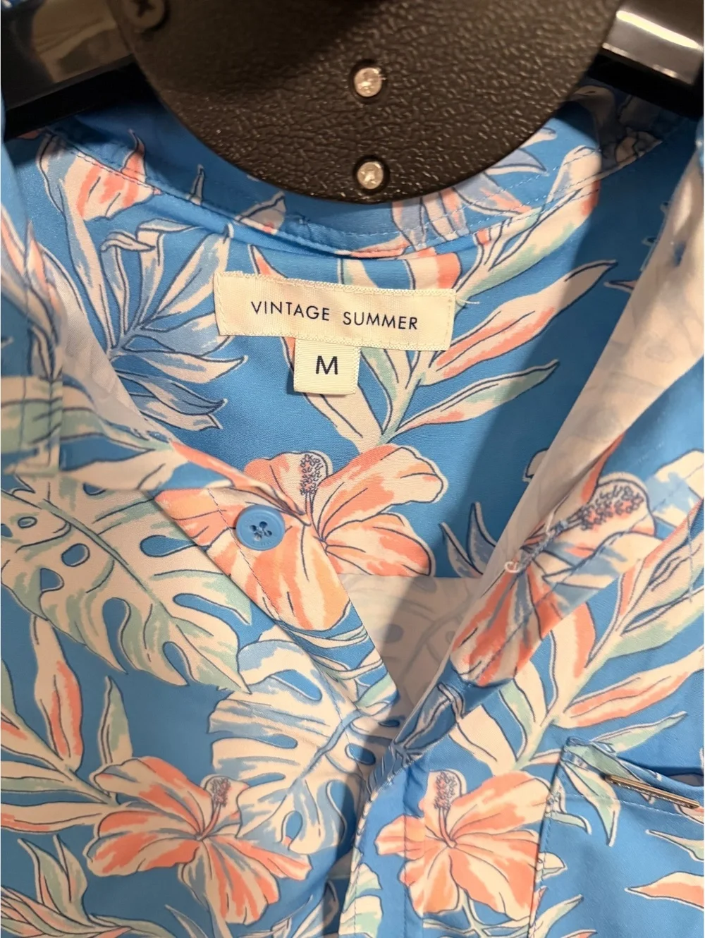 Vintage Summer blue tropical short sleeve button-up shirt